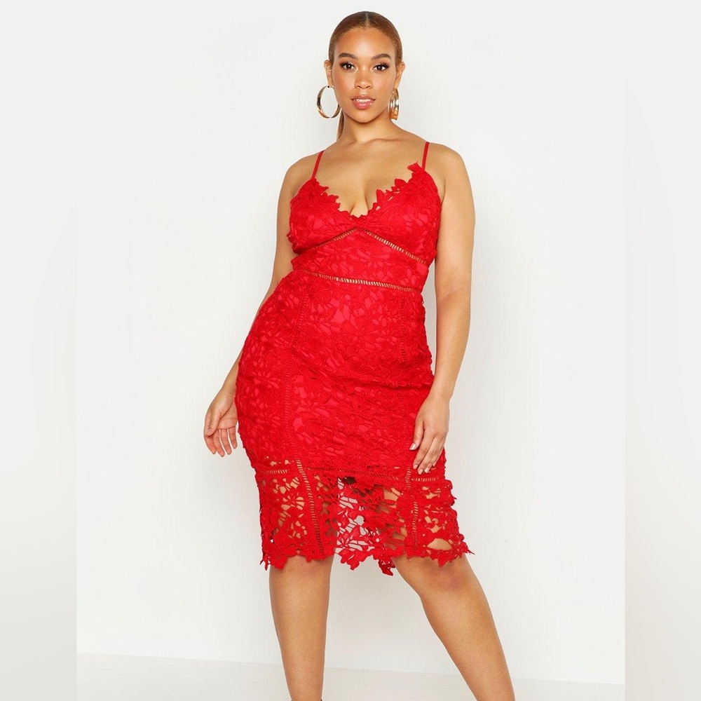 Boohoo cutout detail red midi dress